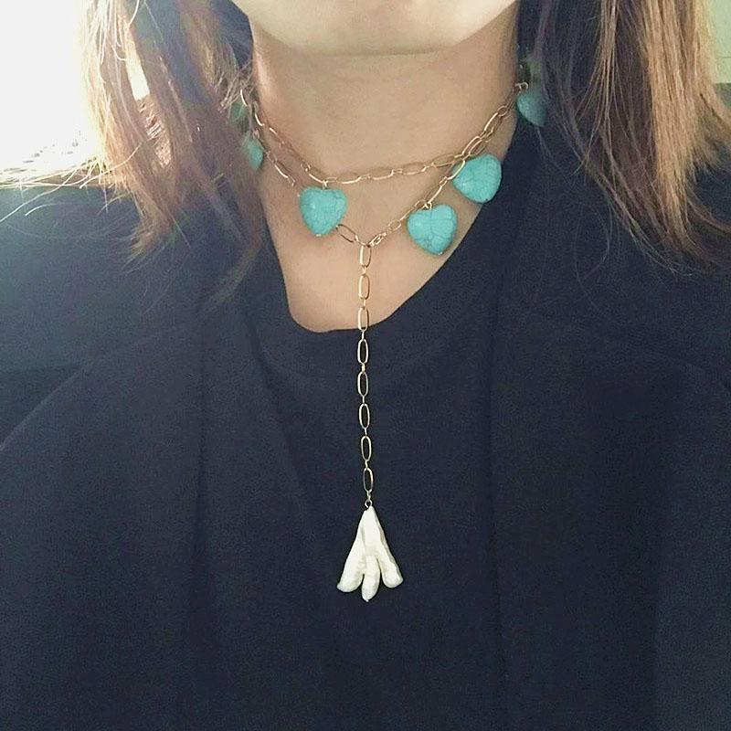 Pendant Necklaces Irregular Pearl Long Necklace Heart Shaped Blue Stone Vintage Romantic Valentines Day Christmas Gift For Girls Women-image-708526121