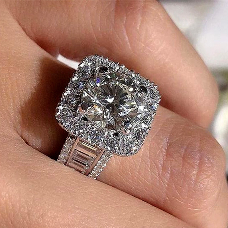 

Luxury Sparkly Big Stone Zircon Ring For Women Men Engagement Wedding Shiny Rings Fashion Crystal 925 Sterling Silver Party Jewelry