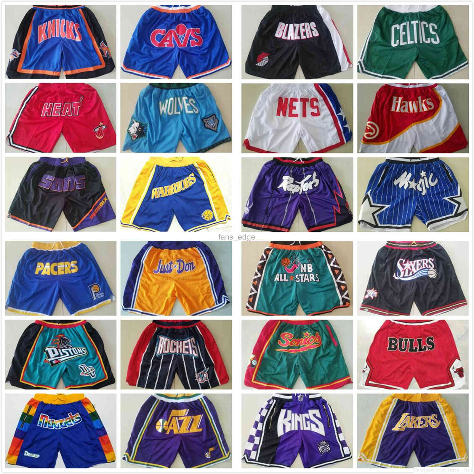 

All Teams Just Don Basketball Shorts Retro Hip Pop Short Pant Stitched With Pocket Zipper Sweatpant Black White Blue Red Green Purple Yellow