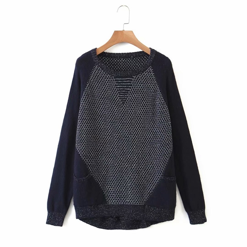

Women Casual Patchwork Sweaters O neck Pullover Knitwear Autumn Loose Vintage Street Pullovers XZ2578 210525, Black