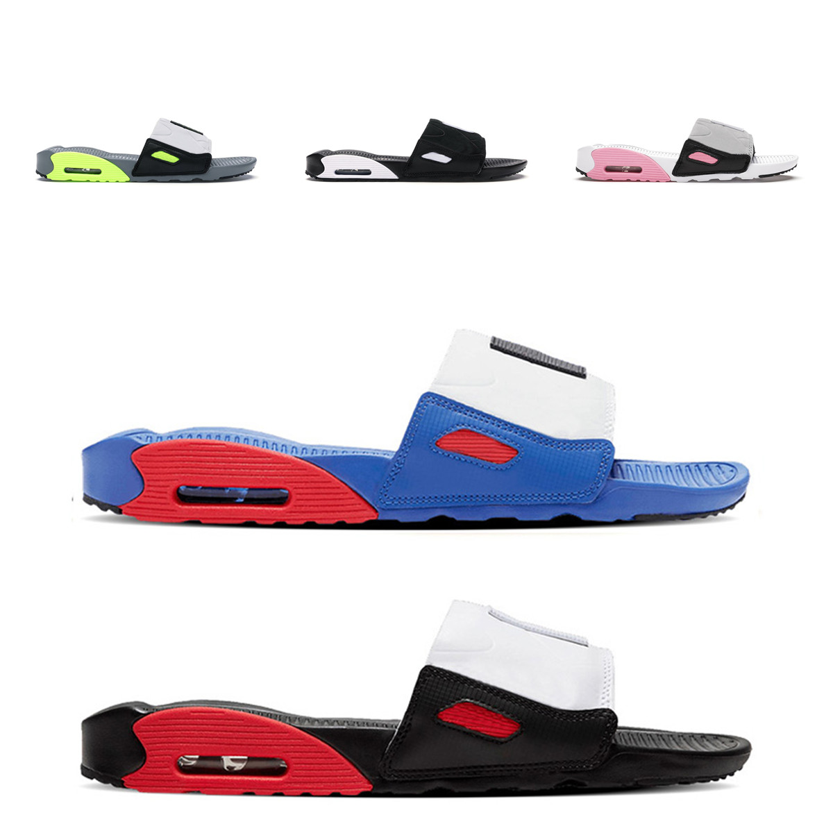 

2021 Summer 90 Slide mens women Beach Slippers volt black rose Game Royal Chile Red sports sneaker fashion outdoor Cat Dark Stucco Camo Flint Bred Chicago, 6 red