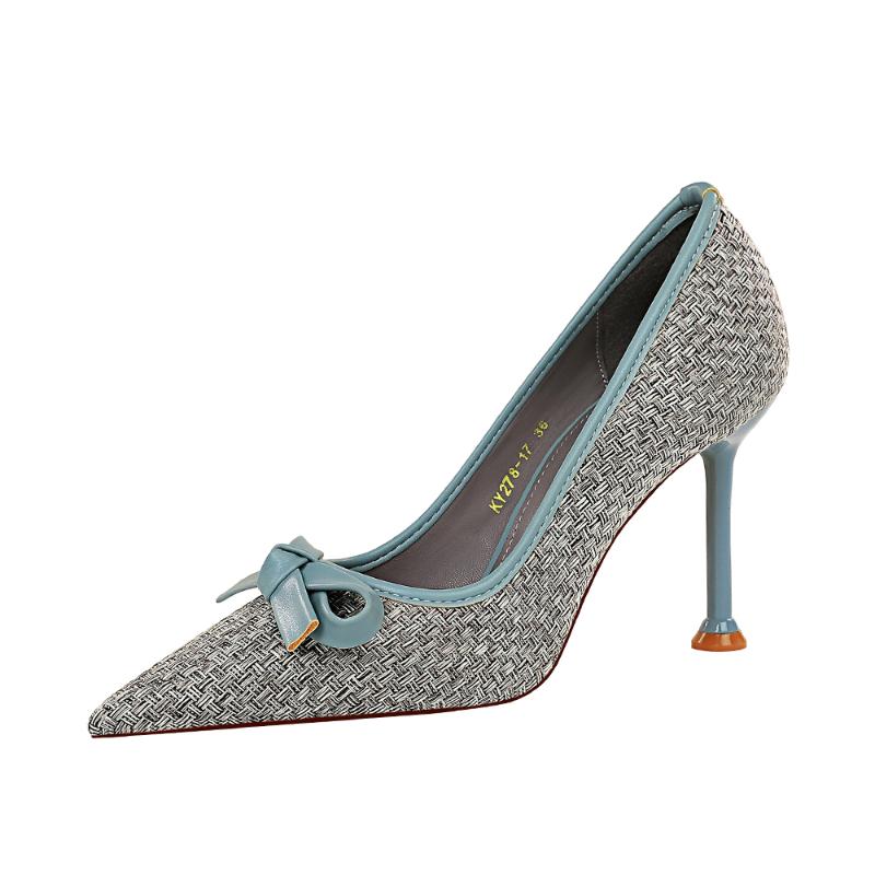 

Dress Shoes Korean Sweet High Heels Thin Heel With Appearance, Shallow Mouth, Pointed Knitting And Color Matching Bowkn, Black