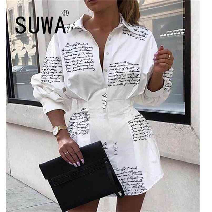 

Arrival Autumn Spring A Line Office Lady Dress Women Turn Down Collar Long Sleeve Letter Casual Dresses Robe Femme Vestido 210525, Black