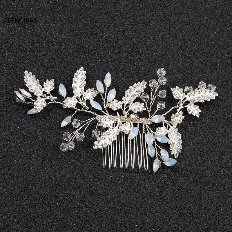 

Hair Clips & Barrettes Women Side Combs Leaves Shaped Glass Bridal Glittery Alloy Accessories For Bride Wedding SL