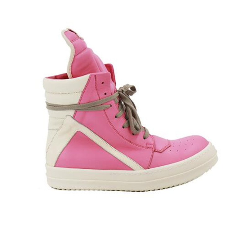 

High-Top Hip Hop Pink leather geobasket rock Street Boots flat Zip TPU fragrant Sole trainer Shoes
