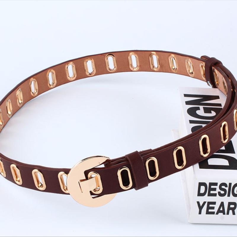 

Belts Fashion Multicolor Ladies Elegant PU Leather With Alloy Buckle Hollow Rivets Waist Female Casual Belt For Dress, Black;brown