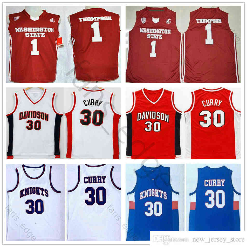 

NCAA Davidson Wildcat College Stephen 30 Curry Knights High School Man Basketball Jersey Klay 1 Thompson State Cougars, White