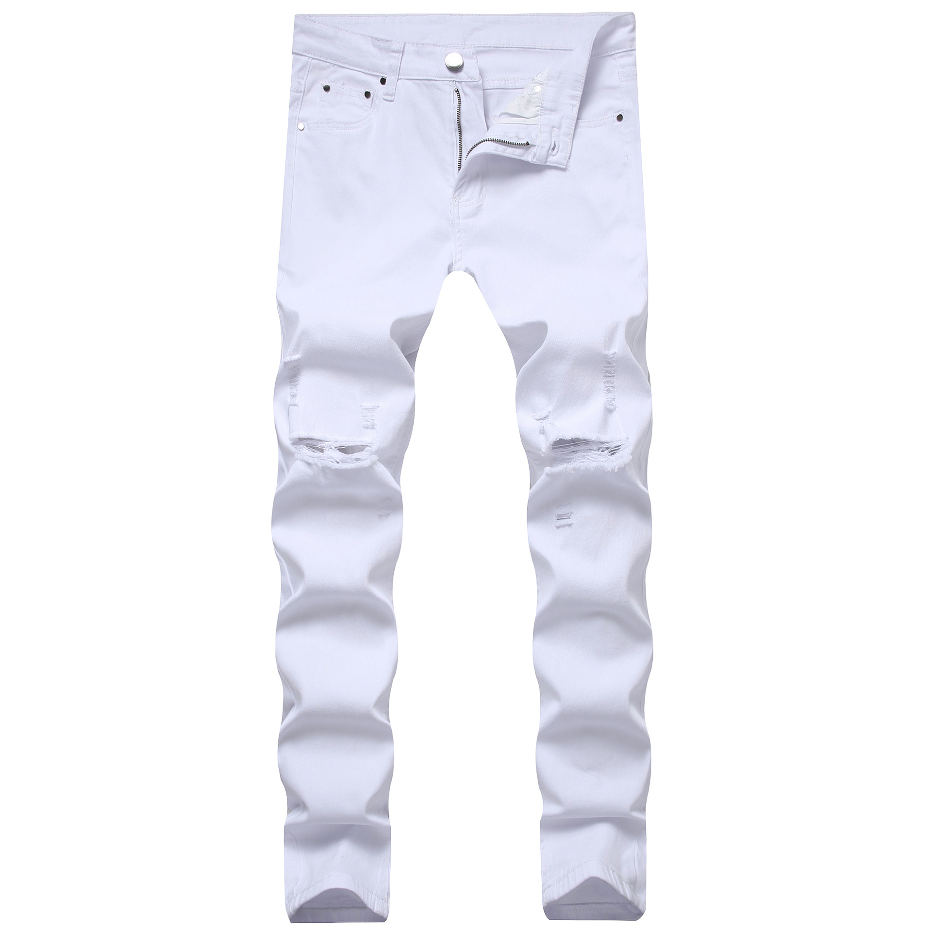 Jeans pour hommes Hole Slim Stretch Jeans déchirés pour hommes version coréenne de la conception de la personnalité de la rue haute