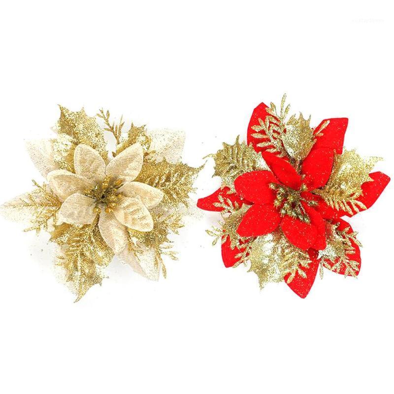 

Christmas Decorations 10pcs Glitter Artificial Flowers Merry Ornaments Tree For Home Year Wedding Party Decor