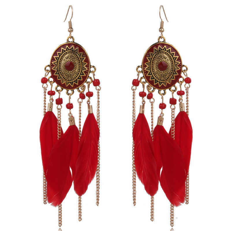 

earring feather chain tassel exaggerated oval alloy oil dripping earrings taobao jewelry hy-7026, Golden