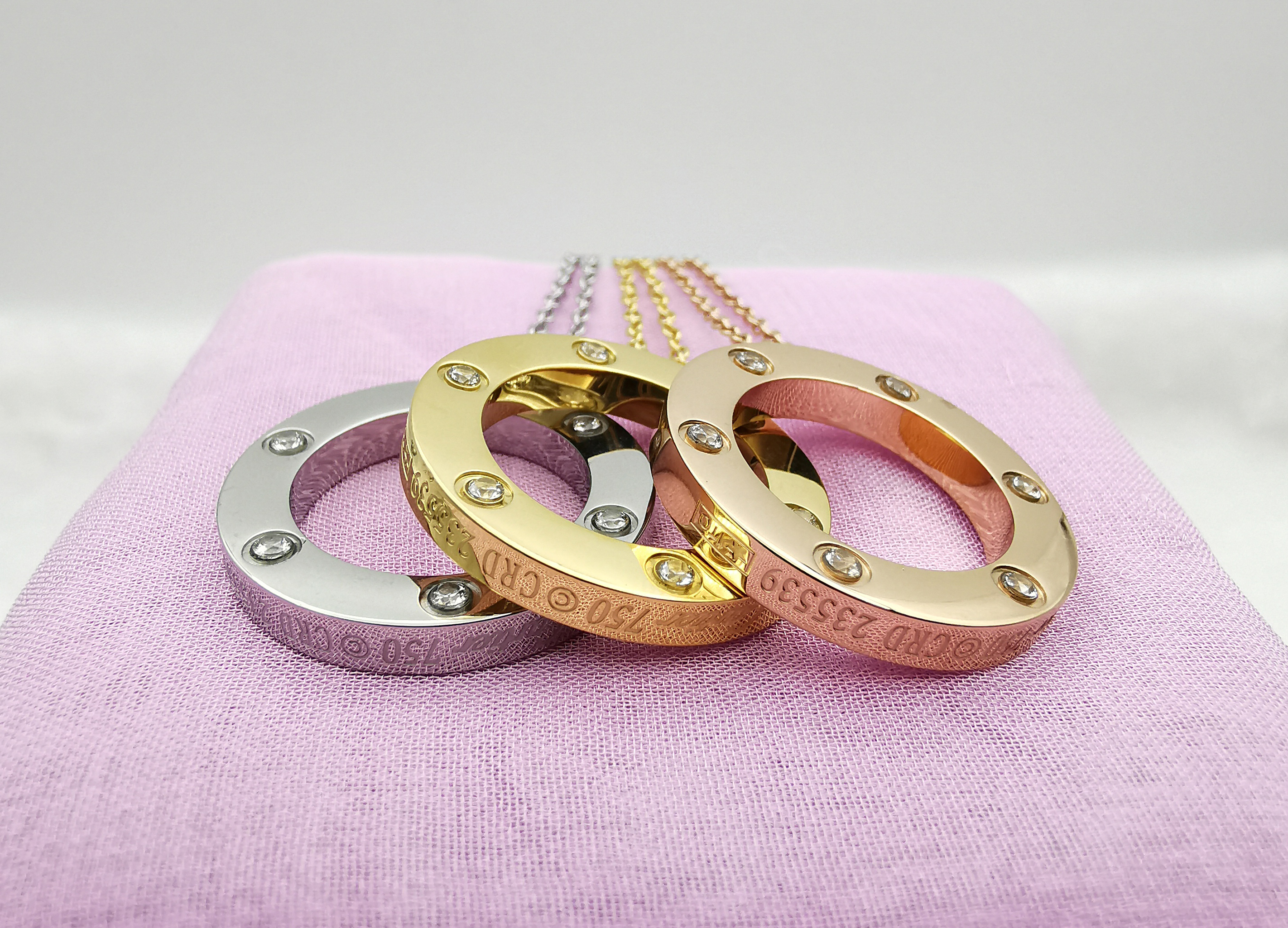 

Ring pendant Love Necklace with 18k Gold Plated 6 Diamond designer necklaces for Lovers Wedding or Special birthday gift