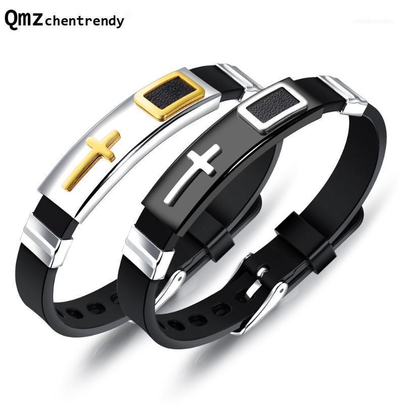 

Hip Hop Punk Cross Silicone Bangle Stainless Steel Leather Bracelets & Bangles1