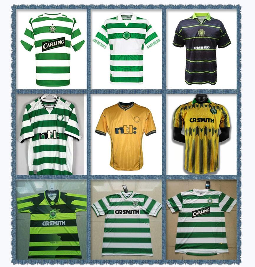 

retro 1991 1992 1995 1997 1998 1999 Glasgow Celtic soccer jerseys 95 97 99 LARSSON NAKAMURA KEANE 91 92 Celtic yellow Sutton football shirts, 89/91