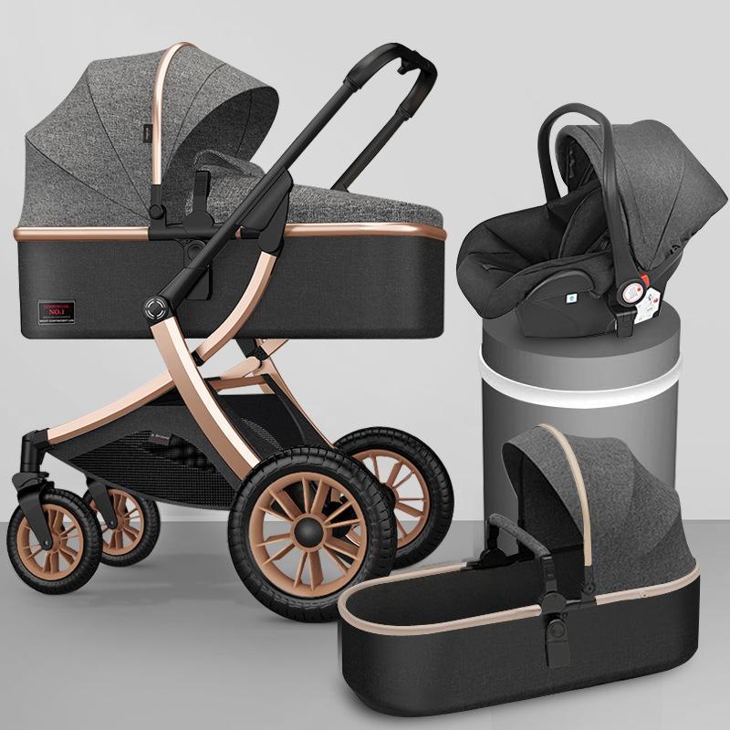 

Strollers# 3 In 1 Baby Stroller Pram Set High Landscape Folding Strollers Leather Car Carriage Seat