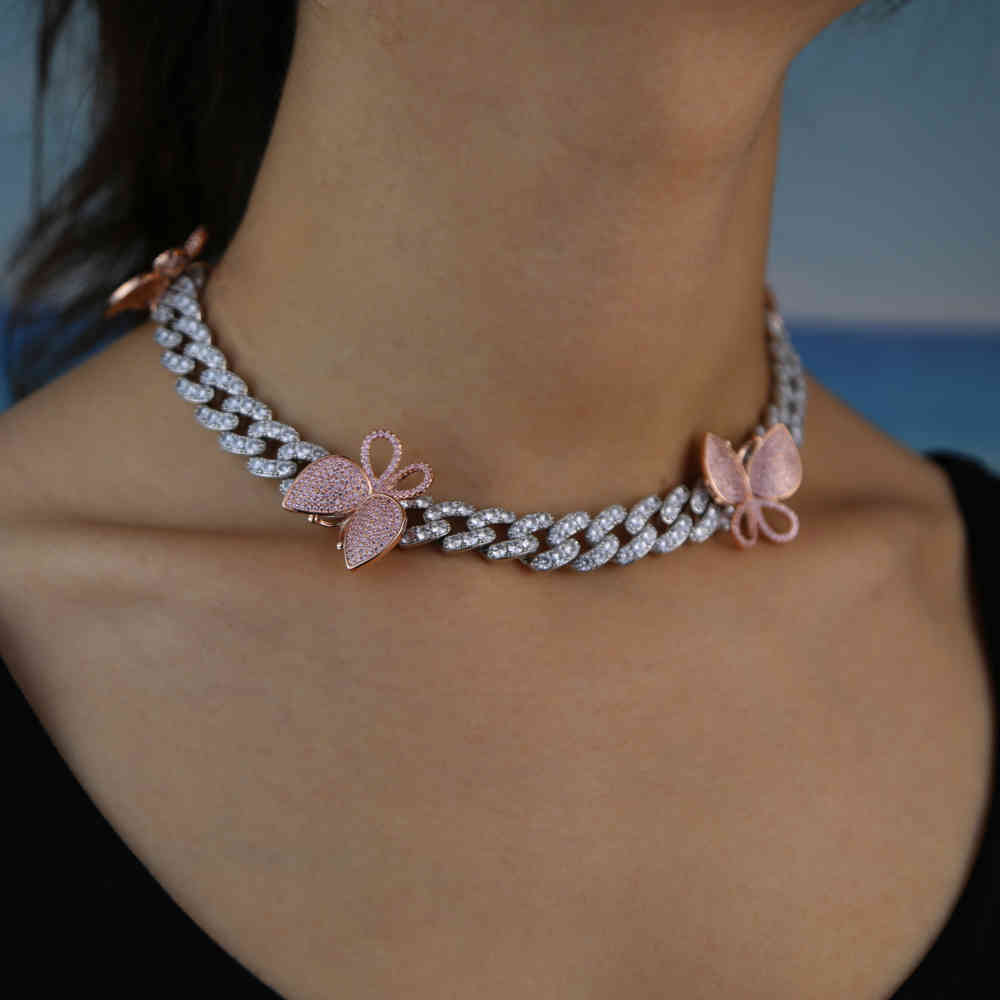 

Hip hop Butterfly Choker Necklace with cz paved For Women wide cuban chain Chain Statement Collar Female Chocker Fashion Jewelry X0509