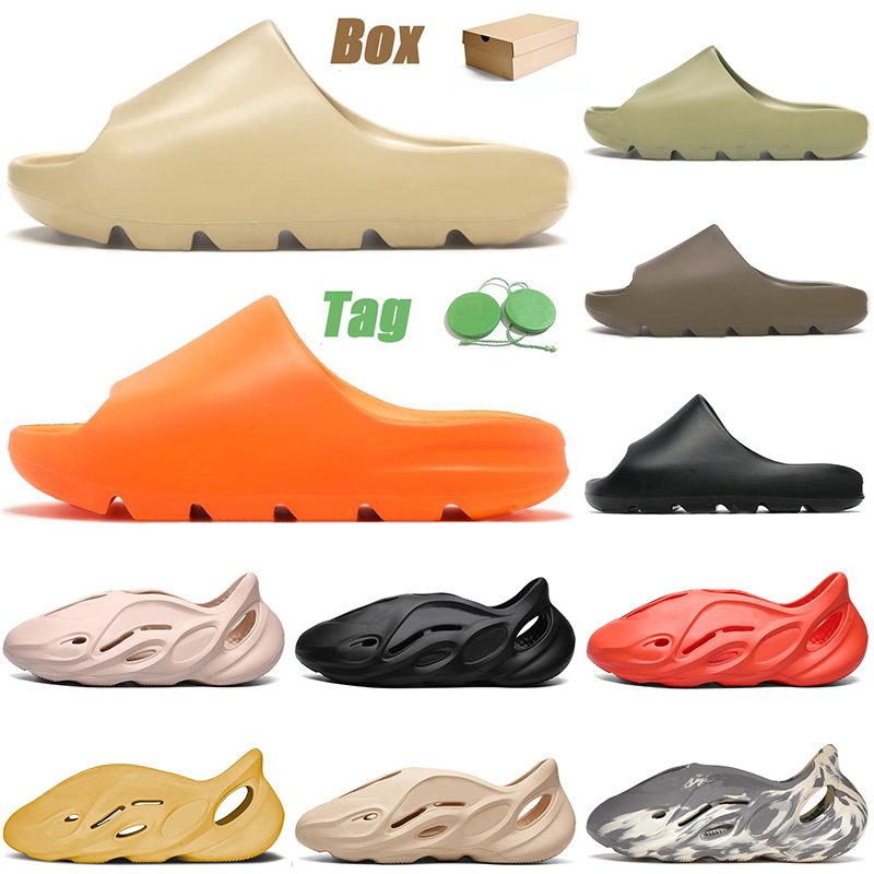

High Quality 2021 Kanye Slides Slippers Men Women Kid Foam Runner Sandals Desert Sand Enflame Orange Moon Gray Trainers Flip Flop West 32-47, A1 bone 36-47