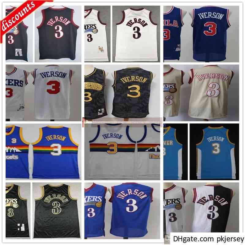 

Retro Vintage Basketball Allen 3 Iverson Jerseys Iverson Hardwood Black Classic Blue White Jerseys Men Kids Youth, Black;red