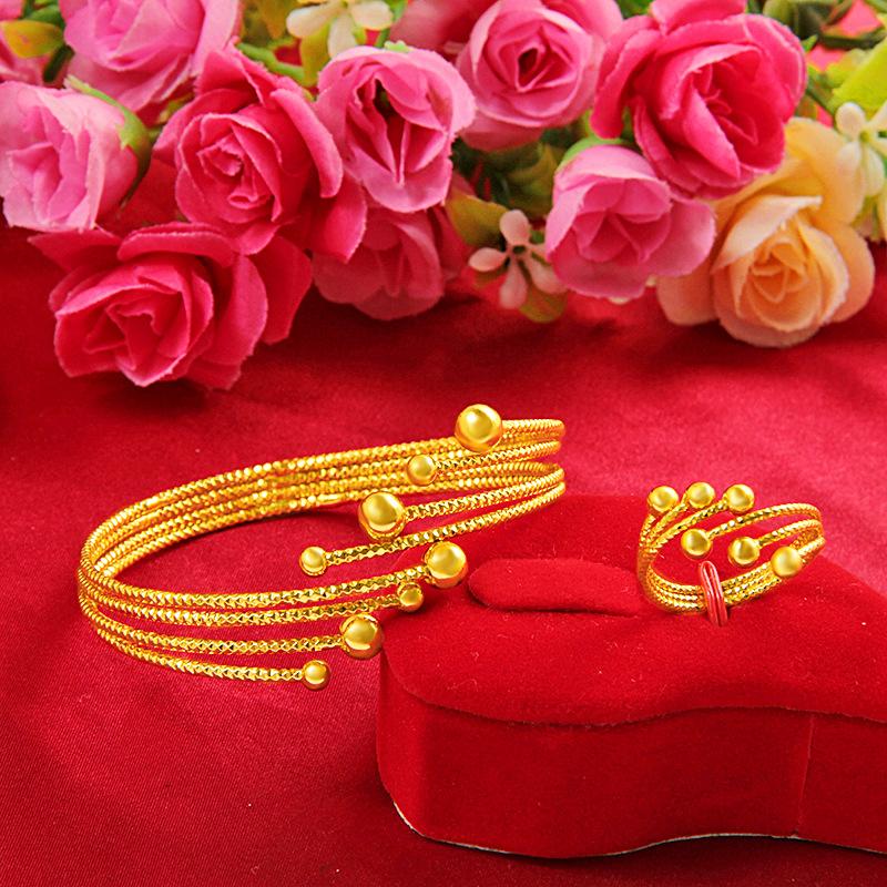 

Bangle Gold Women's Version Push-pull Bracelet Vietnam Bangles For Women Ring Set Luxury Jewelry Ethnic Pulseras Mujer