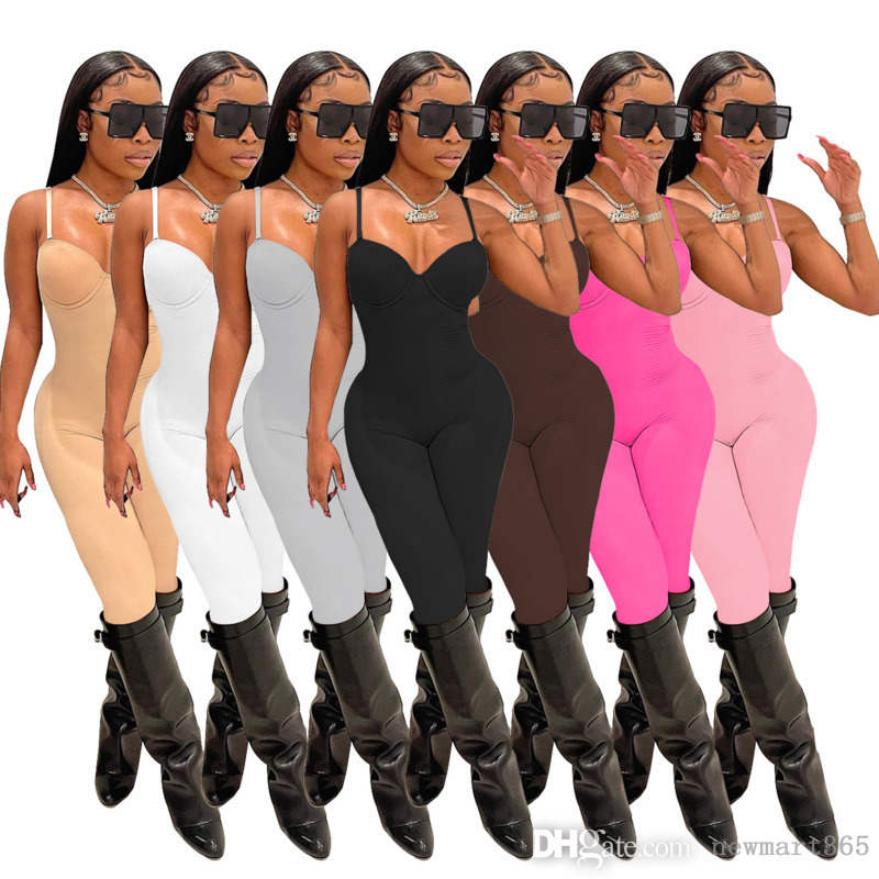 

Designer Womens 2022 Summer Jupsuits Sexy Suspender Pants Rompers Solid Color Bodysuits, Pink