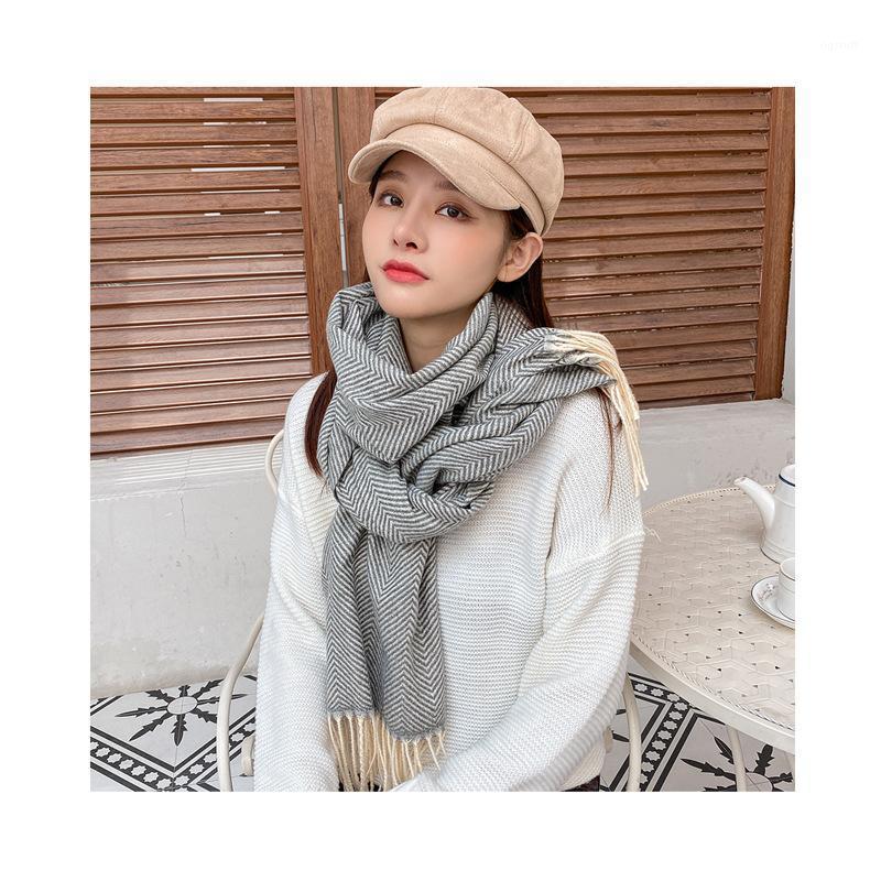 

Scarves 2021 Autumn And Winter Herringbone Pattern 65*200CM Classic Cashmere Scarf Shawl Wild Temperament Thickening Warm Bib C24, Blue;gray