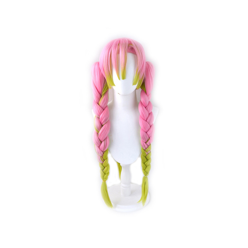 

Kanroji Mitsuri wig Anime Demon Slayer : Kimetsu No Yaiba Women Green Pink Braids Detachable ponytail Hair Costume Cosplay Wig, 1512