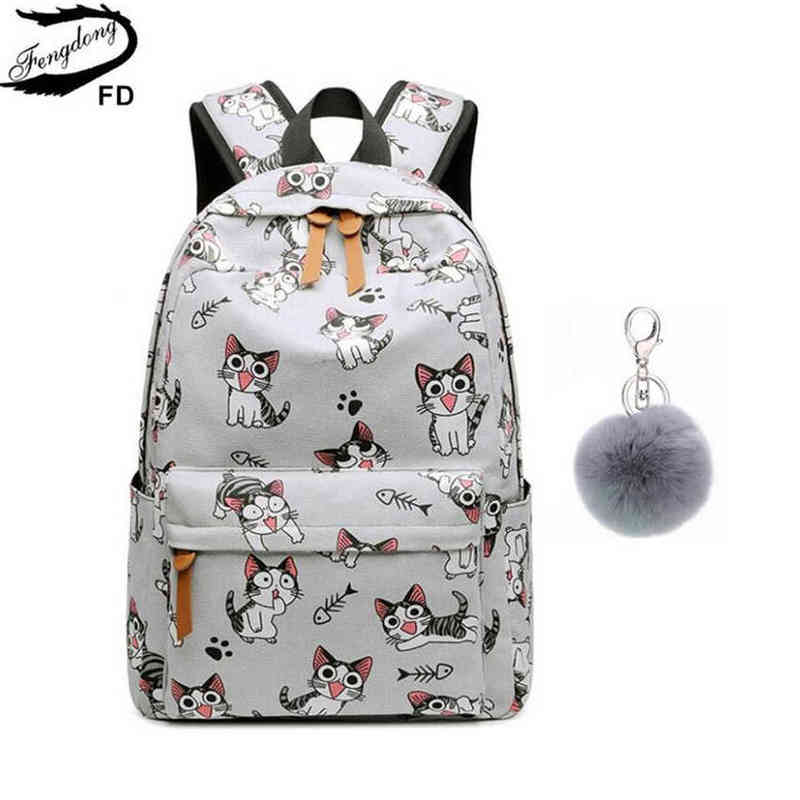 

Fengdong school bags for teenage girls schoolbag children backpacks cute animal print canvas school backpack kids cat bag pack 211217, 569-1 black