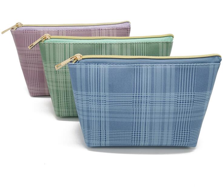 

DHL50pcs Cosmetic Bags Women PU Graid Prints Large Capacity Solid Storage Bag Mix Color, Sky blue