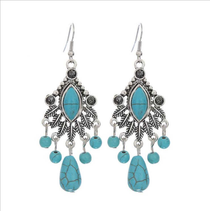 

women's Water drop tassel Tibetan silver Turquoise Charm earrings GSTQE024 fashion gift national style women DIY earring