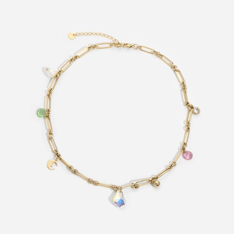 

Pendant Necklaces Boho Stainless Steel Crystal Charm Necklace Choker With Zircon CZ AB Symphony 14k Gold Paper Clip Link Chain Accessory