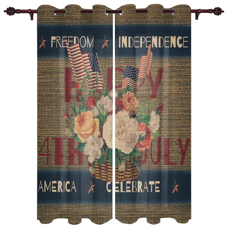 

Luxury Modern Window Curtains Independence Day Flowers Bedroom Living Room Dining Decoration Translucent Beautiful Curtain & Drapes