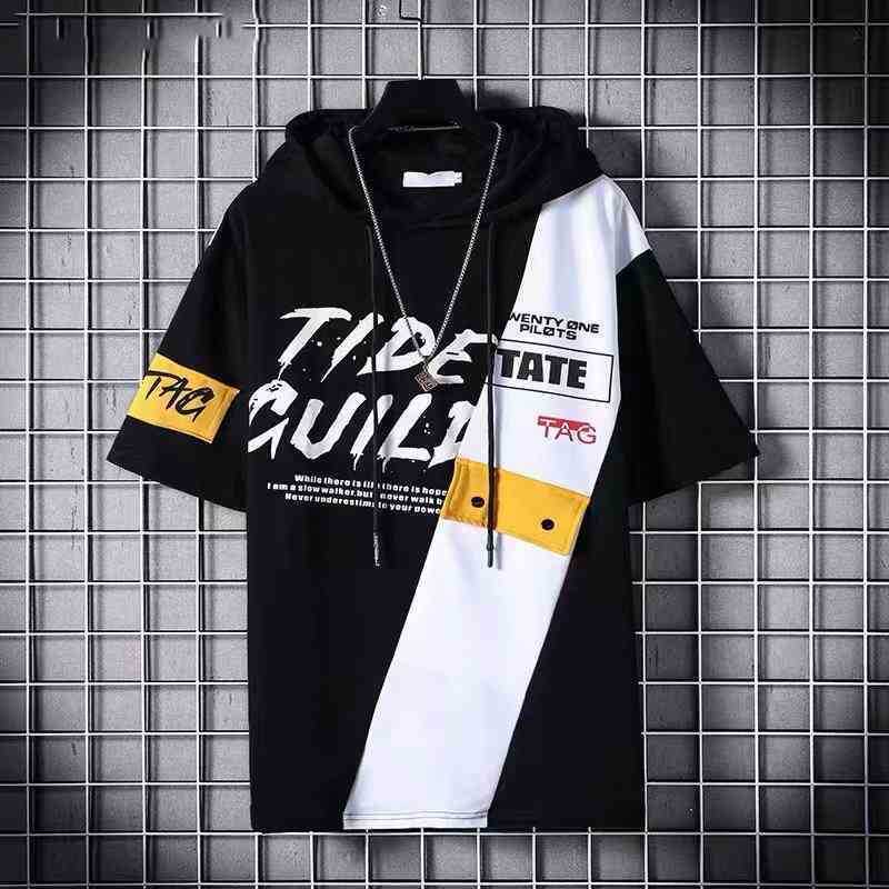 

Summer Fashion Hoodies Gothic Print Streetwear Half sleeve Sweatshirts Casual Harajuku O-Neck Men Clothing Hoodie 2020, Gray