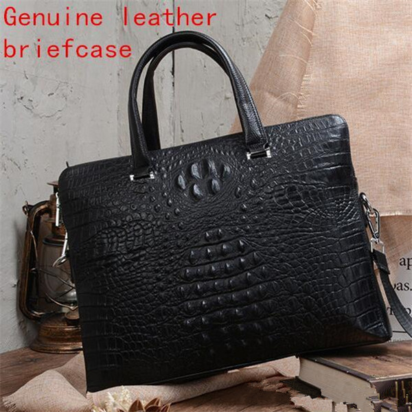 

Factory wholesale men handbag luxury crocodile leather business briefcase fashion buffalo mens handbags trend crocodiles shoulder bag, Black