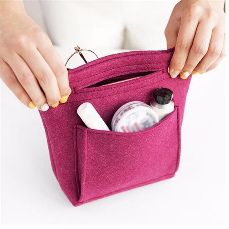 

women portable makeup bag felt fabric insert handbag cosmetics organizer trousse maquillage femme neceser maquillaje