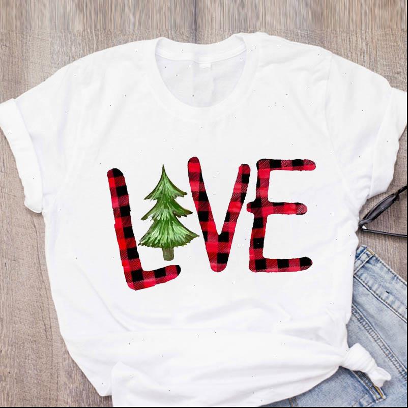 

Women Graphic Womens Tops Plaid Tree Letter Year 90s Clothes Merry Christmas Printed Lady Tees Clothing Female T Shirt, White