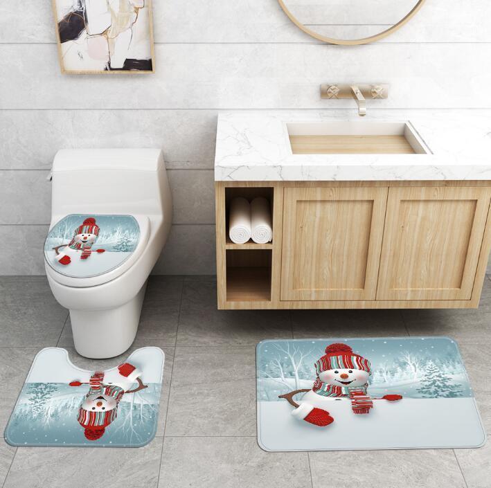 

Bath Mats 3Pcs Bathroom Mat Set Floor Rugs Flannel Christmas Snowman Print Decorative Carpet 45*75cm Bathmat