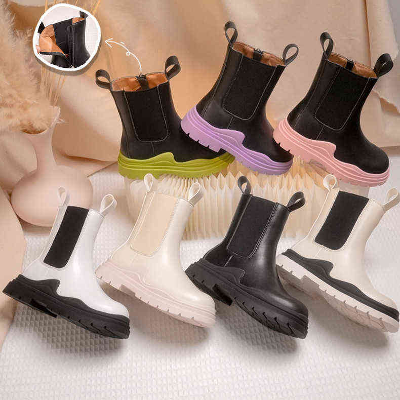 

Baby Girl Shoes Waterproof Colorful Kids Boots Autumn Children Fashion Casual Ankle Riding Boots For Thick Sole Platform 211108, Green black