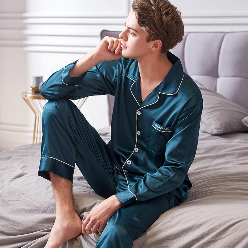 

Men's Sleepwear Xifenni Faux Silk Pajamas Male 2021 Autumn Silky Ice Man Long-Sleeve Solid Color Pajama Sets 9002, Light brown