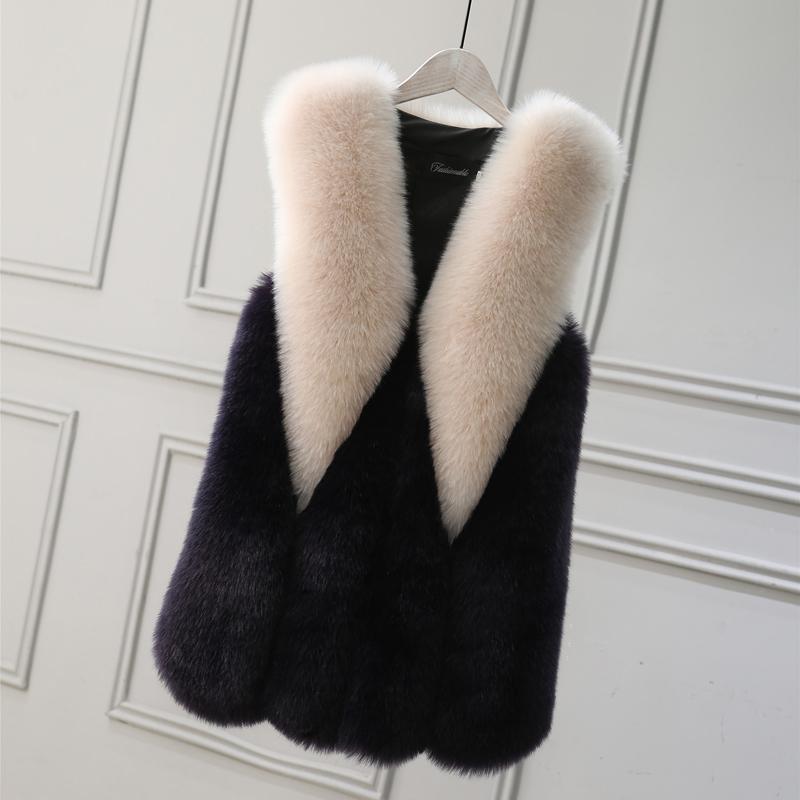

Women's Fur & Faux 2022 Autumn Winter Vest Warm Section Color Long Fashion Large Size Coat, Black