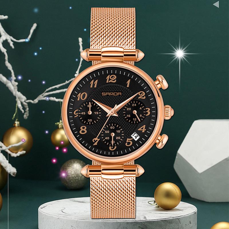 

Wristwatches Chronograph Wrist Watch Women Watches Ladies For Clock Female Stainless Steel Wristwatch Hours, Black