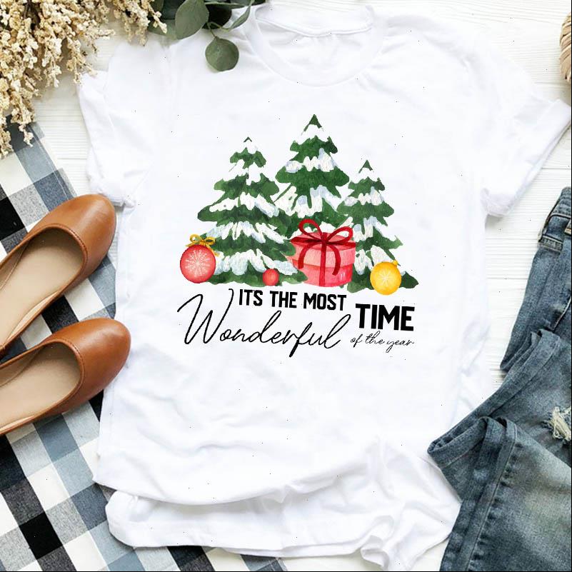 

Women Lady Womens T Shirts Snow Winter Tree Truck 90s Style Short Sleeve Merry Christmas Tshirt Female Top Graphic Clothes, White