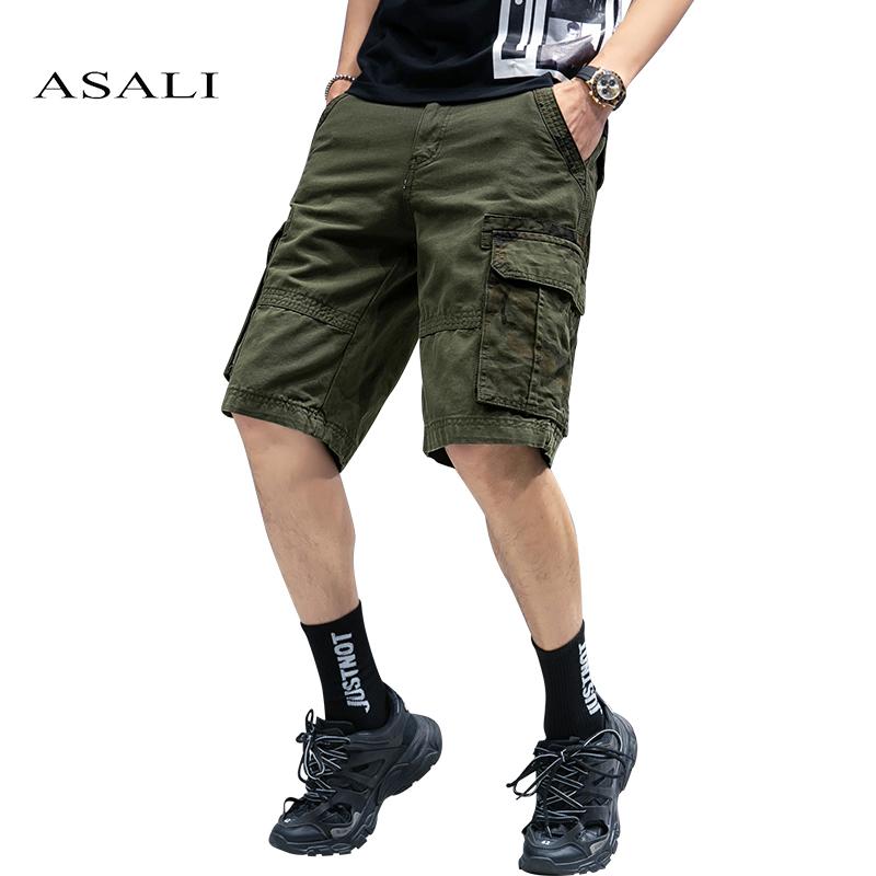 

Summer Men's Shorts Loose Multi-pocket Military Cotton Casual Jogging Cargo Trouser Cool Quick Drying Men Clothing, Bl2021khaki