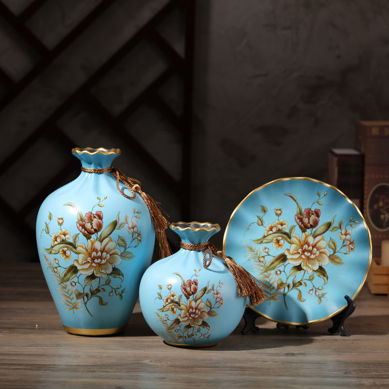 

Ceramic European Vase Three Piece Set Living Room Tv Cabinet Creative Decoration Porch Wedding Gift Ornaments