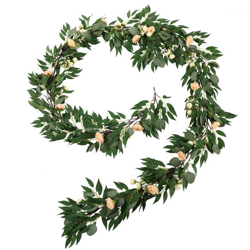 

Decorative Flowers & Wreaths Eucalyptus Willow Leaves Vines Artificial Rose Garland For Wedding Arch Greenery Backdrop Doorways Table Decor