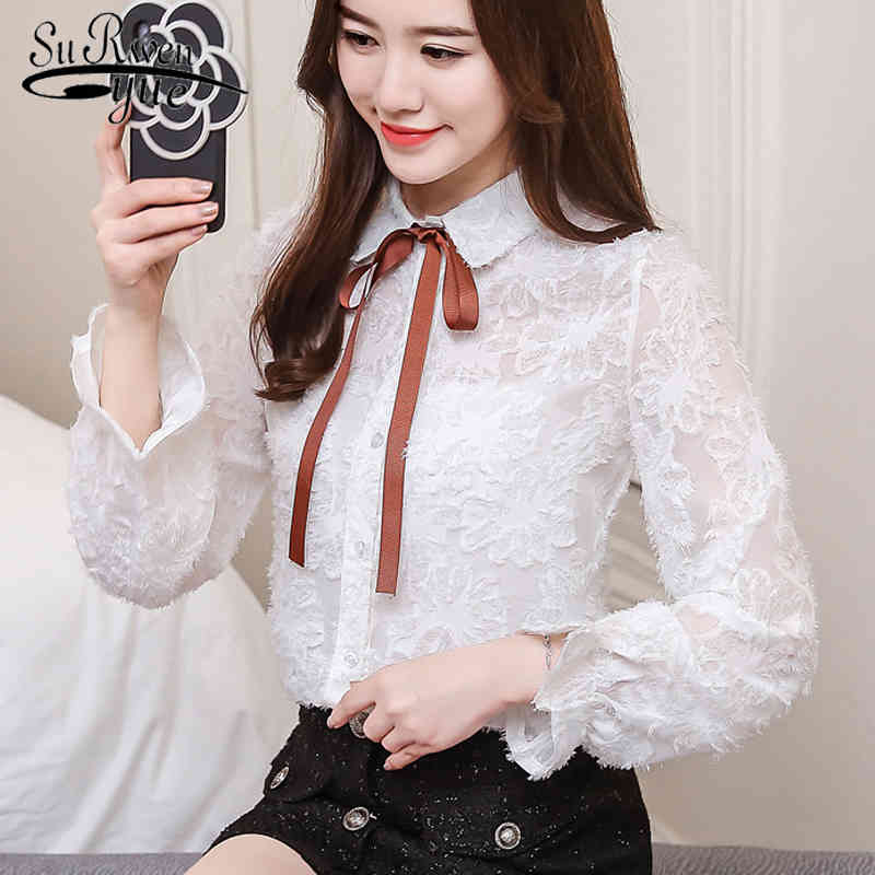 

arrival causal floral bow tie fashion women blouse long sleeve tops elegant sweet women's shirt lace feminine 0704 30 210521, Picture