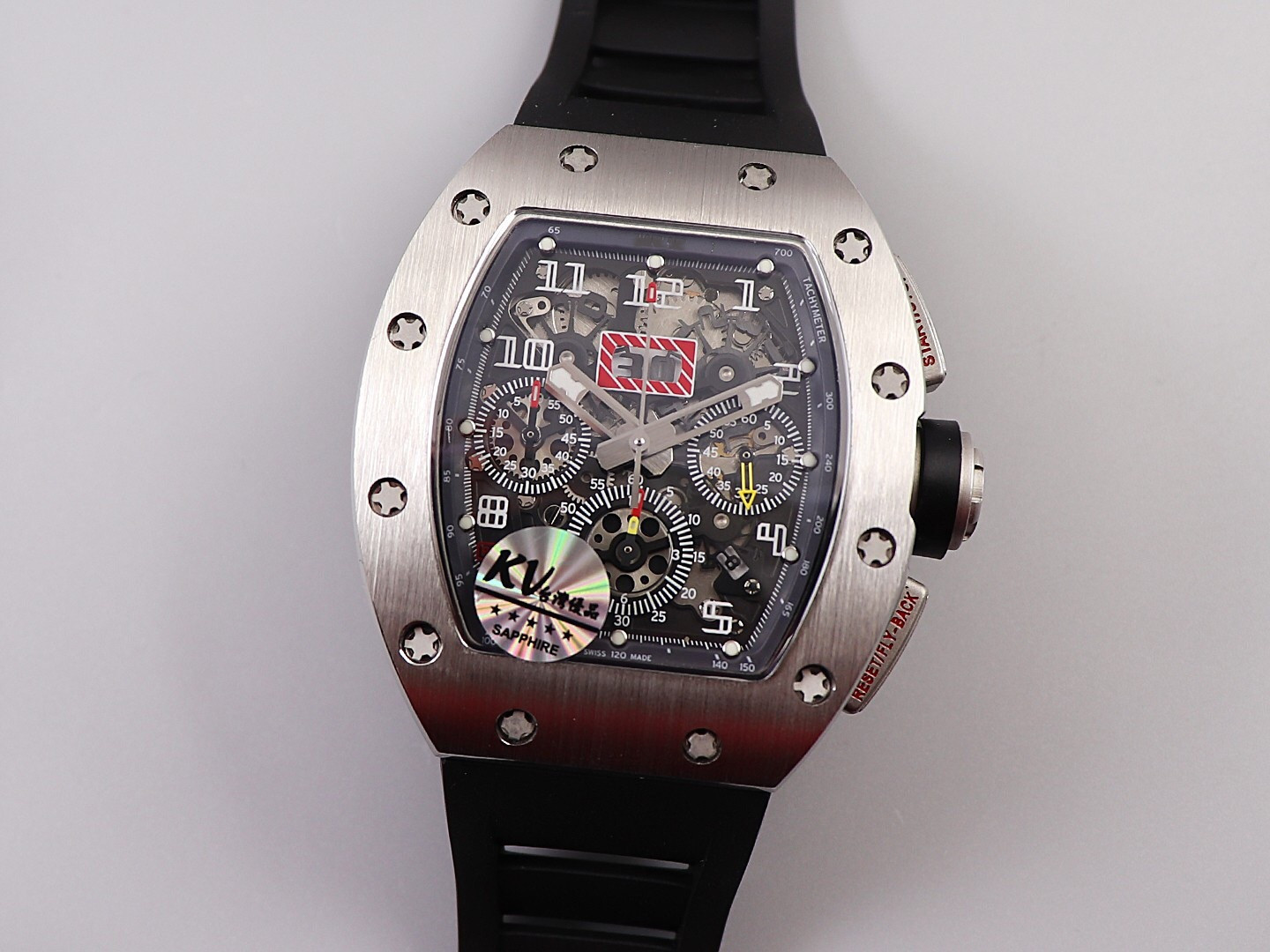 

KV Men's Mechanical Watch RM011 RM11-03 V2 Upupgraded version features a titanium dial with 7750 chronograph movement and ergonomic design, Slivery;brown