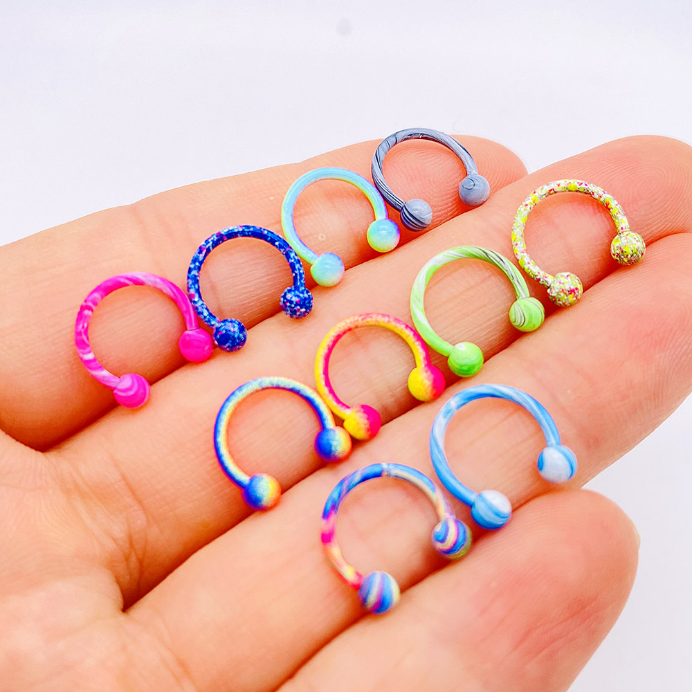 

Fashion Mixd Color 8mm Stainless Steel Nose Rings Lip Nail Body Clip Hoop Women Septum Piercing Jewelry Party Gift