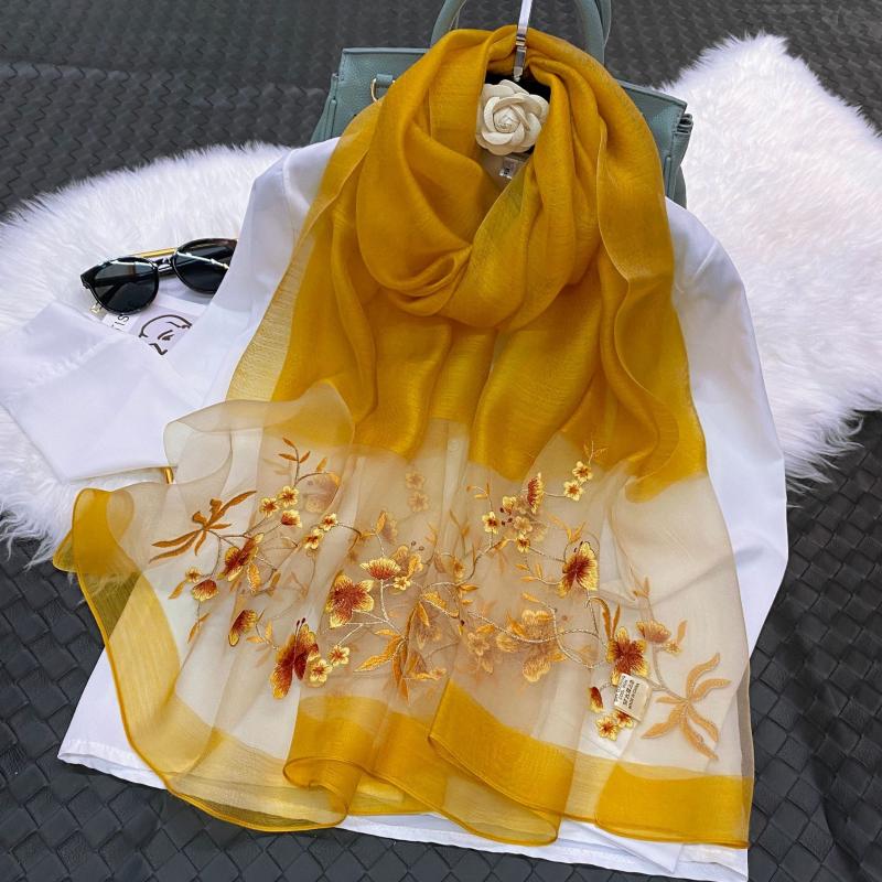 

Scarves Lady Floral Embroidery Silk Wool Scarf Women Hijab 2021 Female Foulard Beach Stoles Shawl Wrap Headbands Spring Bandana