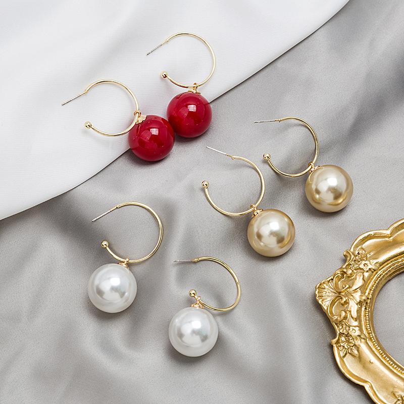 

Dangle & Chandelier Minar Korean Elegant Oversized Imitation Pearl Hook Earrings For Women Gold Color Metal Big Pearls Drop Gifts, Silver