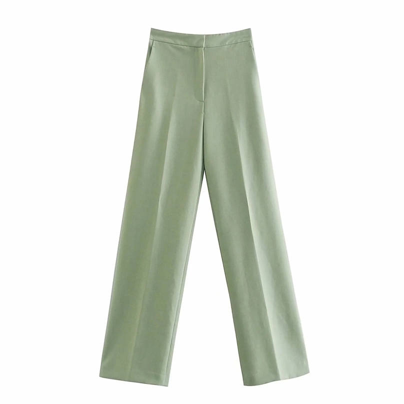 

women Retro Solid Color Wild Straight Wide Leg Pants Female Spring Korean Fashion High Waist Casual Long 210520, Army green