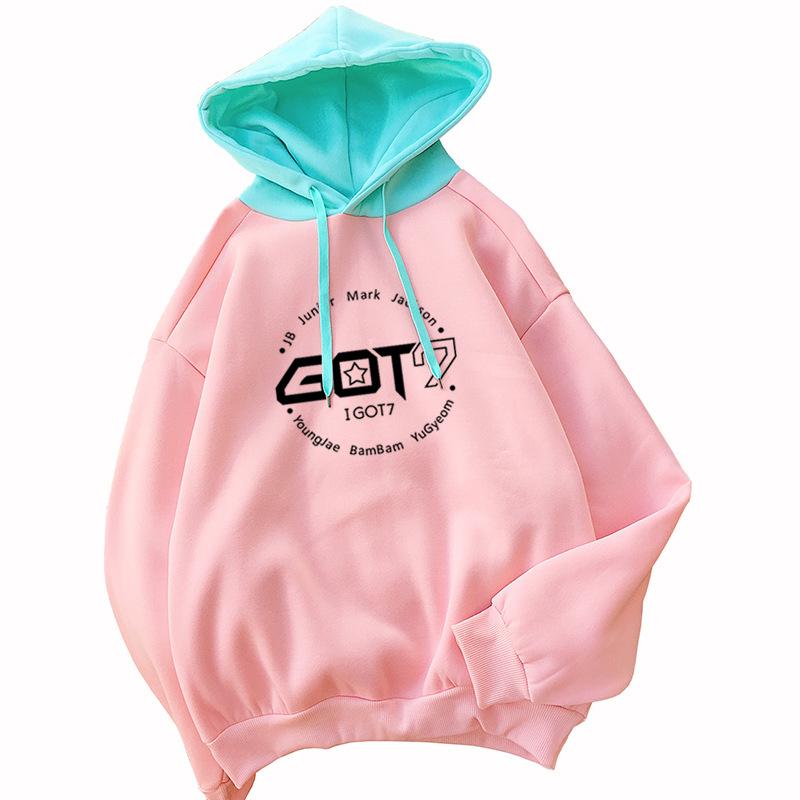 

Women's Hoodies & Sweatshirts Kpop GOT7 2021 Cotton Casual Loose Women Korea Fashion Letters Print Winter Coats Hip Hop Sweatshirt Female Fa, Black
